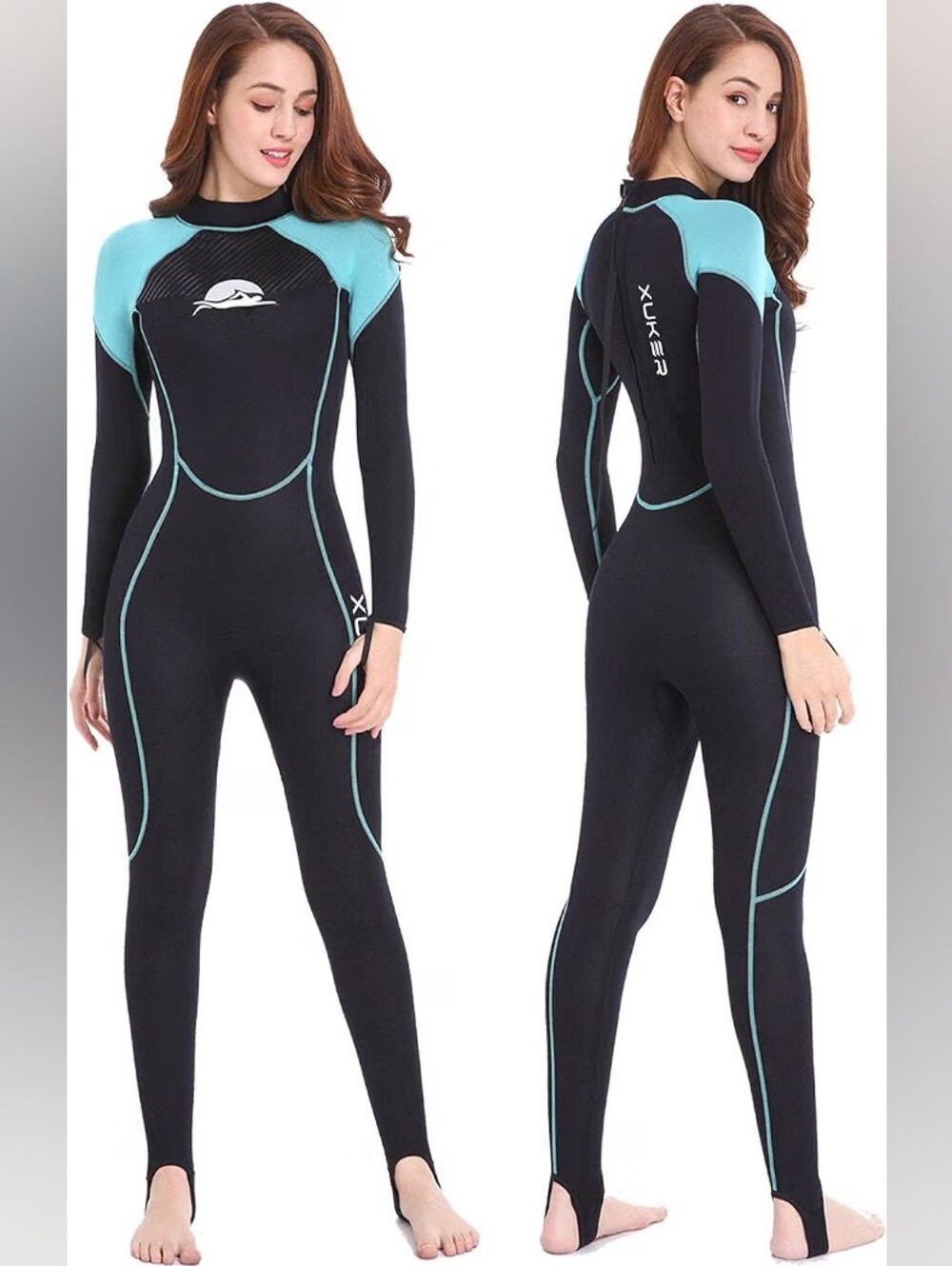 Women's Full-Body 2mm Black/Blue Back Zip Wetsuit Dive Surf Swim Water Scuba, M